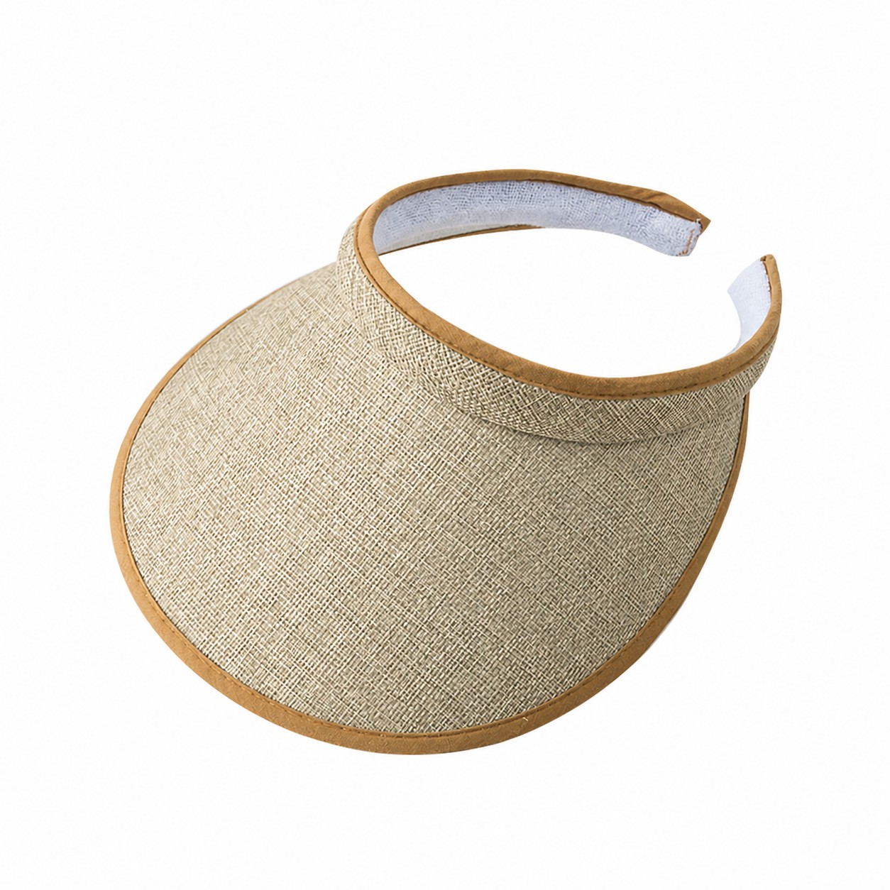 Polyester Straw Look Sun Visor — Khaki Beige