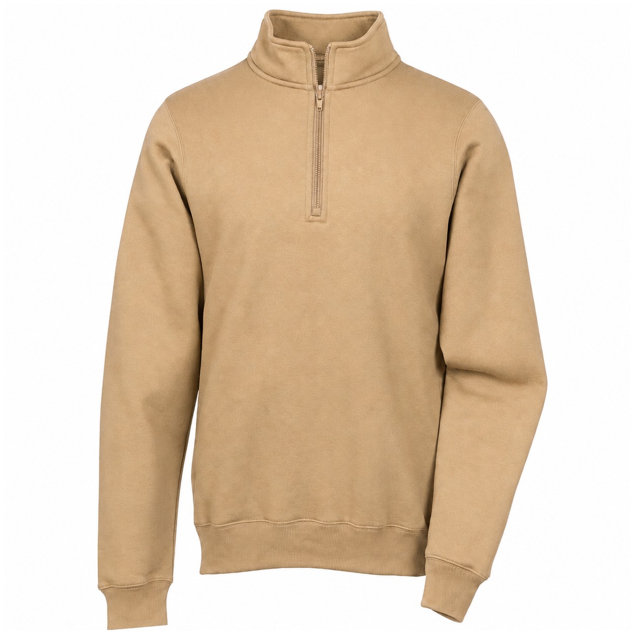 Cotton Polyester Quarter Zip Fleece Pullover — Tan Beige