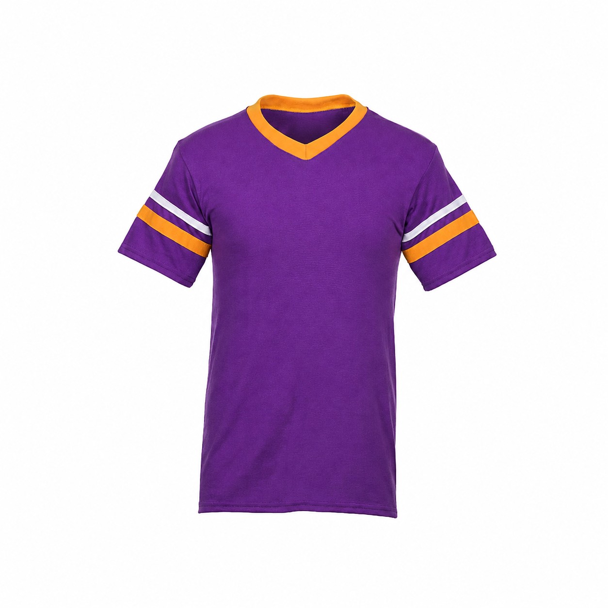 Stripe Trim Cotton Polyester V Neck Shirt — Purple
