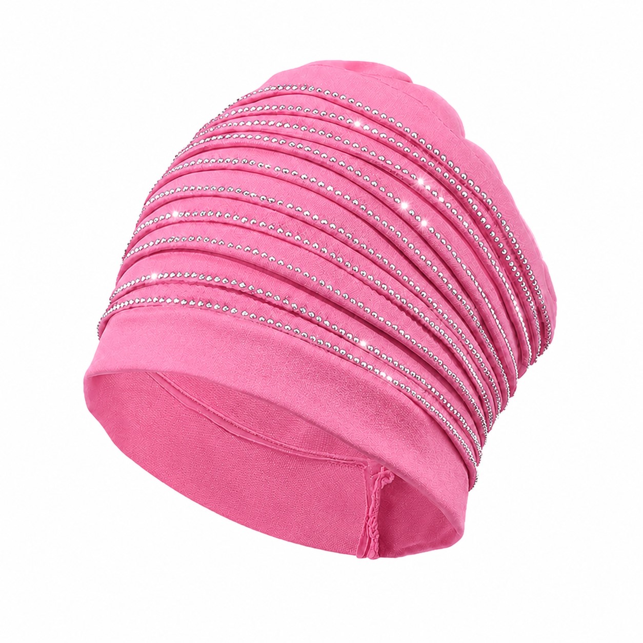 Rhinestone Polyester Turban Beanie Cap — Pink