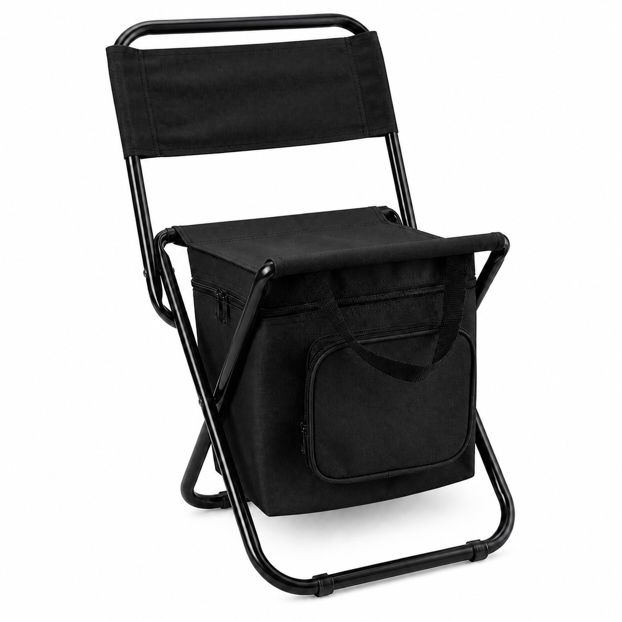 Foldable Cooler Fishing Chair With Backrest — Black