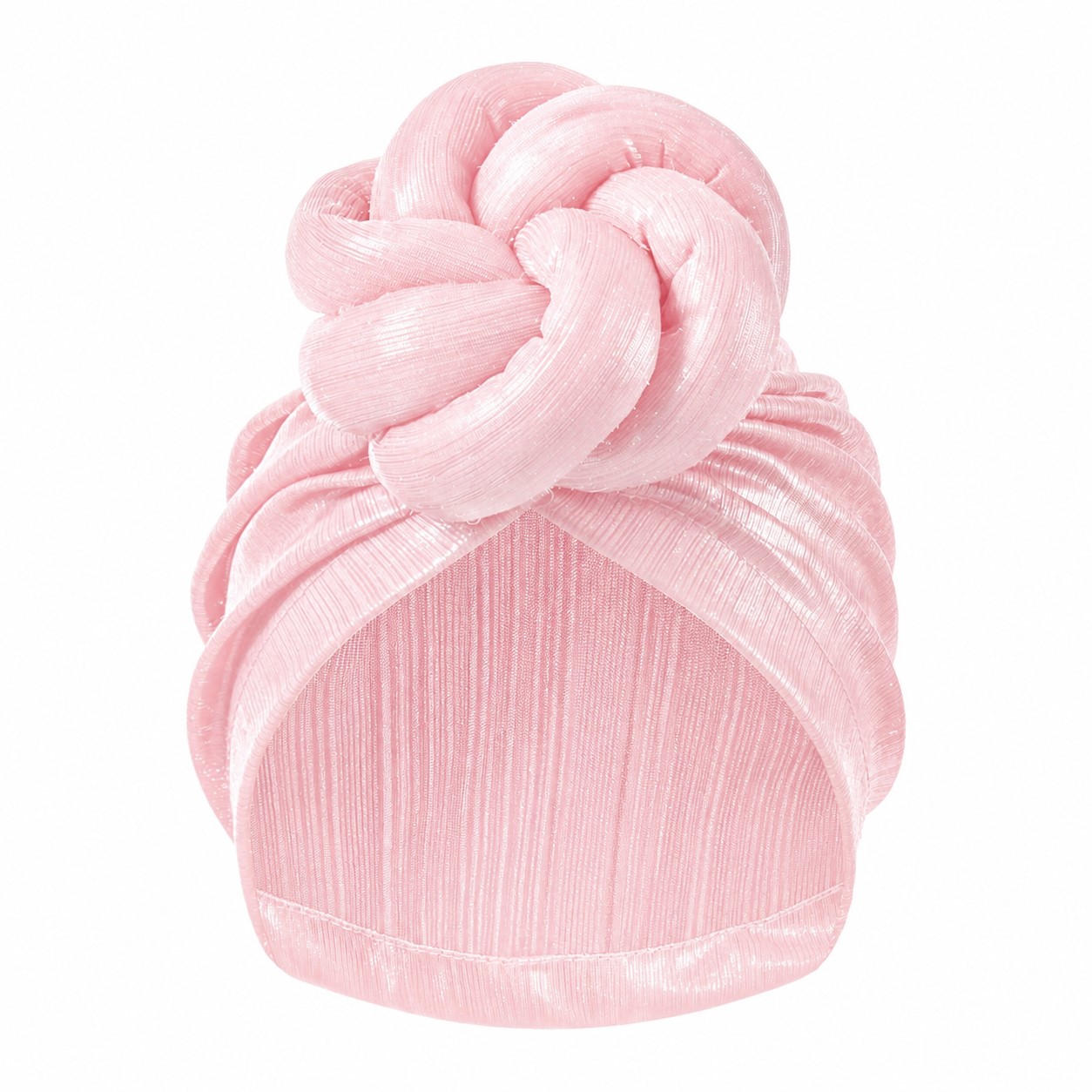 Ice Silk Shiny Knot Turban Hat — Light Pink