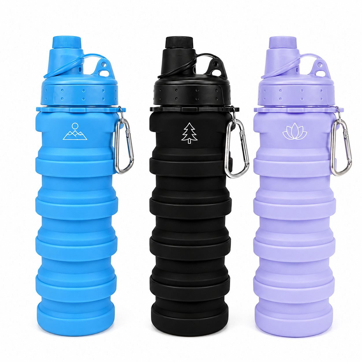 Collapsible Silicone Water Bottle With Carabiner