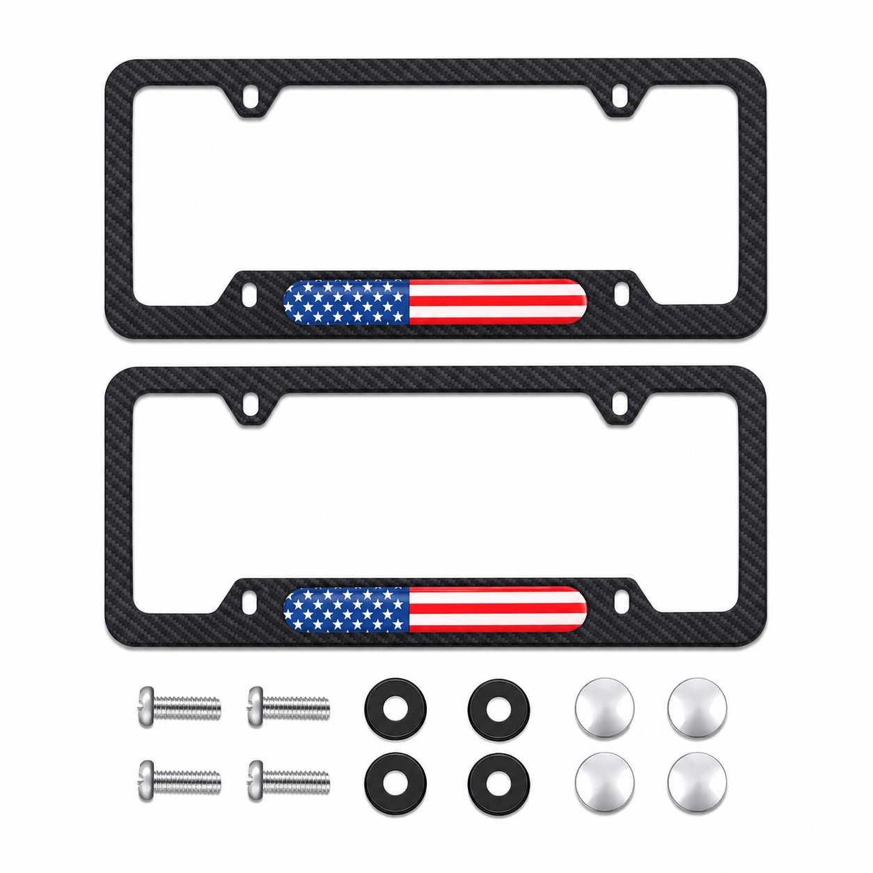 American Flag Aluminum License Plate Frame Set — view 2