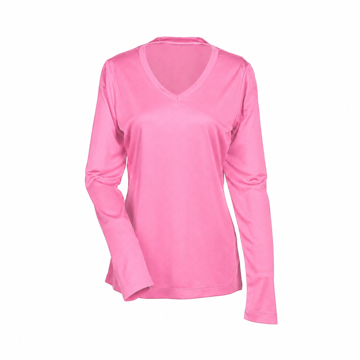 Ladies' Polyester Long-Sleeve V-Neck Shirt — Pink