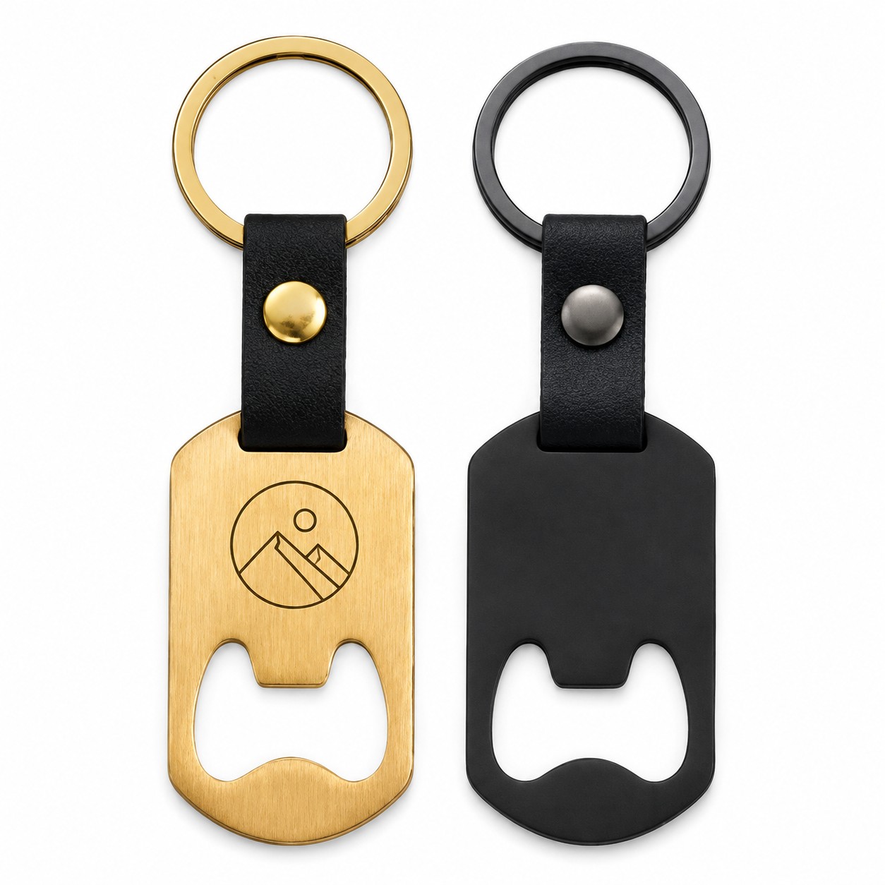 Leather Strap Stainless Steel Opener Keychain