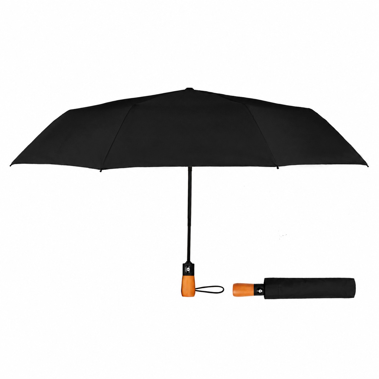 Wooden Handle Auto Open Umbrella — Black