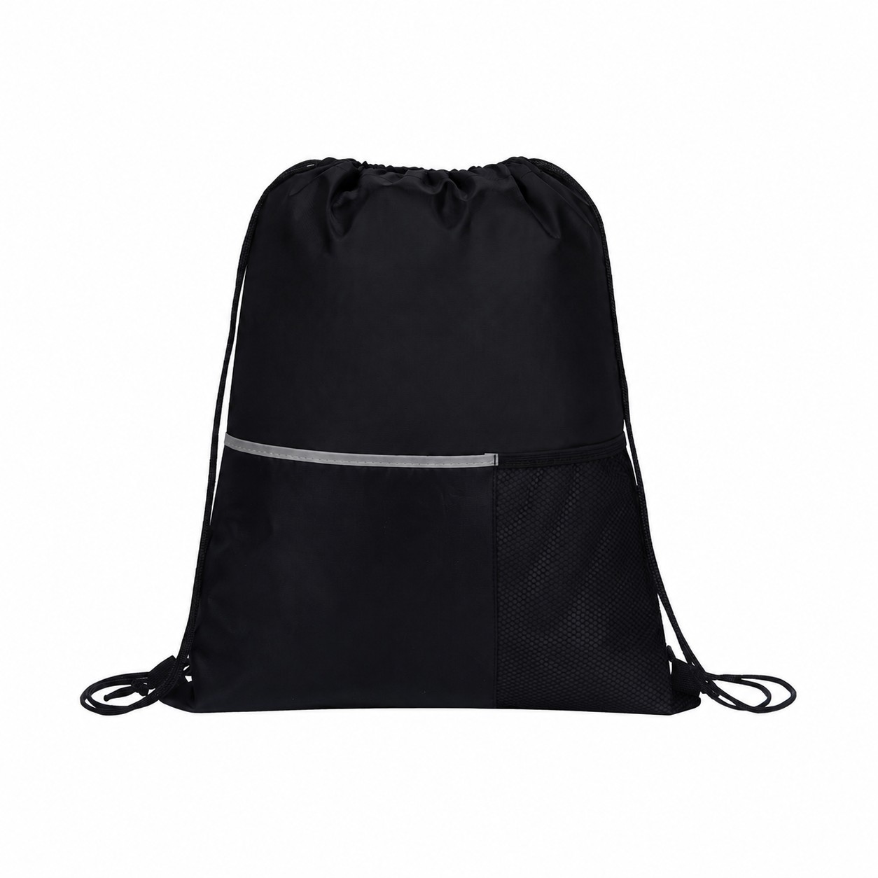 Mesh Pocket Drawstring Bag — Black