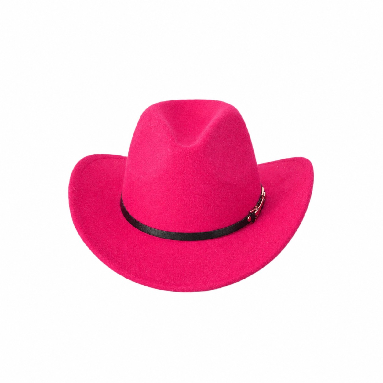 Buckle Trim Polyester Cowboy Hat — Magenta Pink