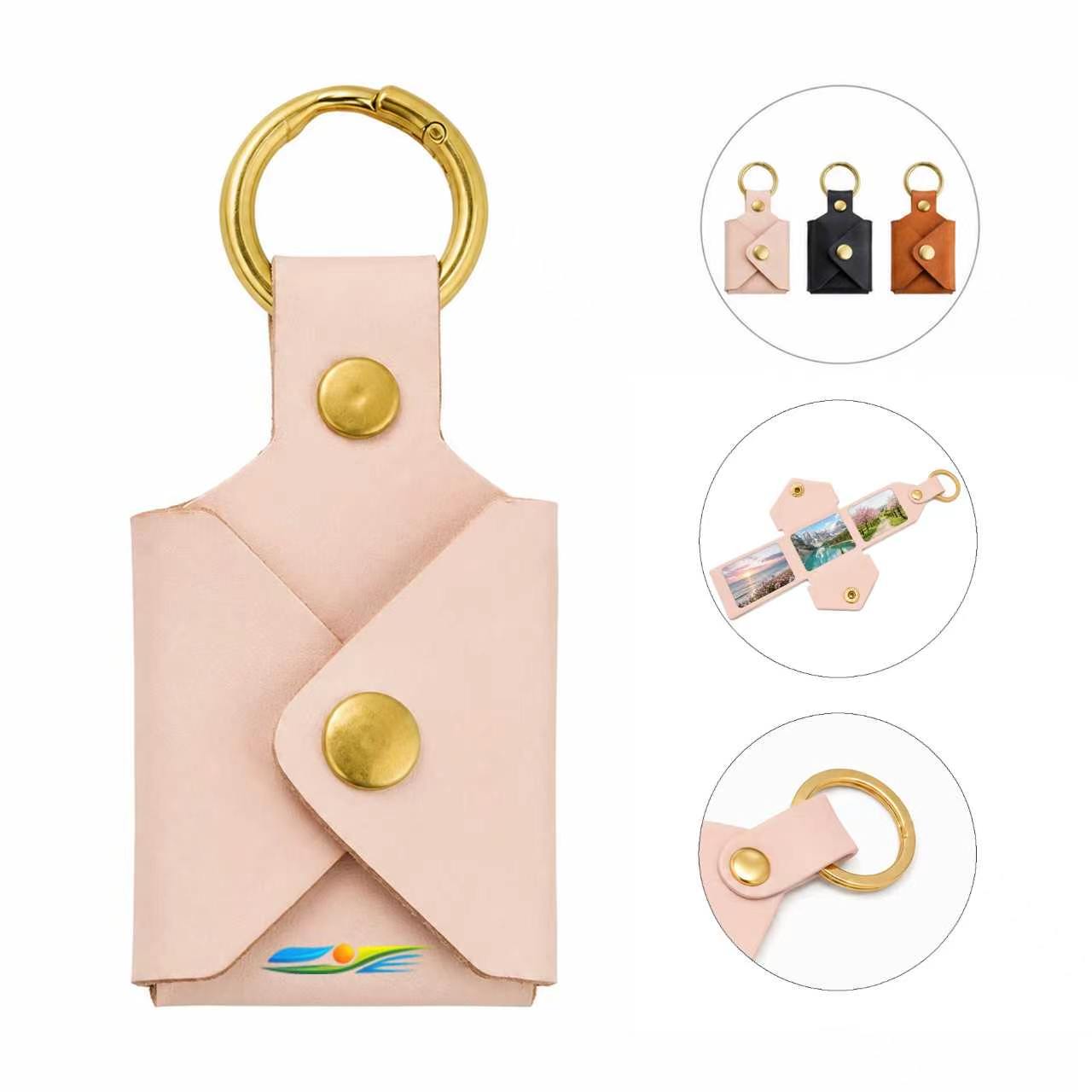 Leather Foldover Photo Case Keychain