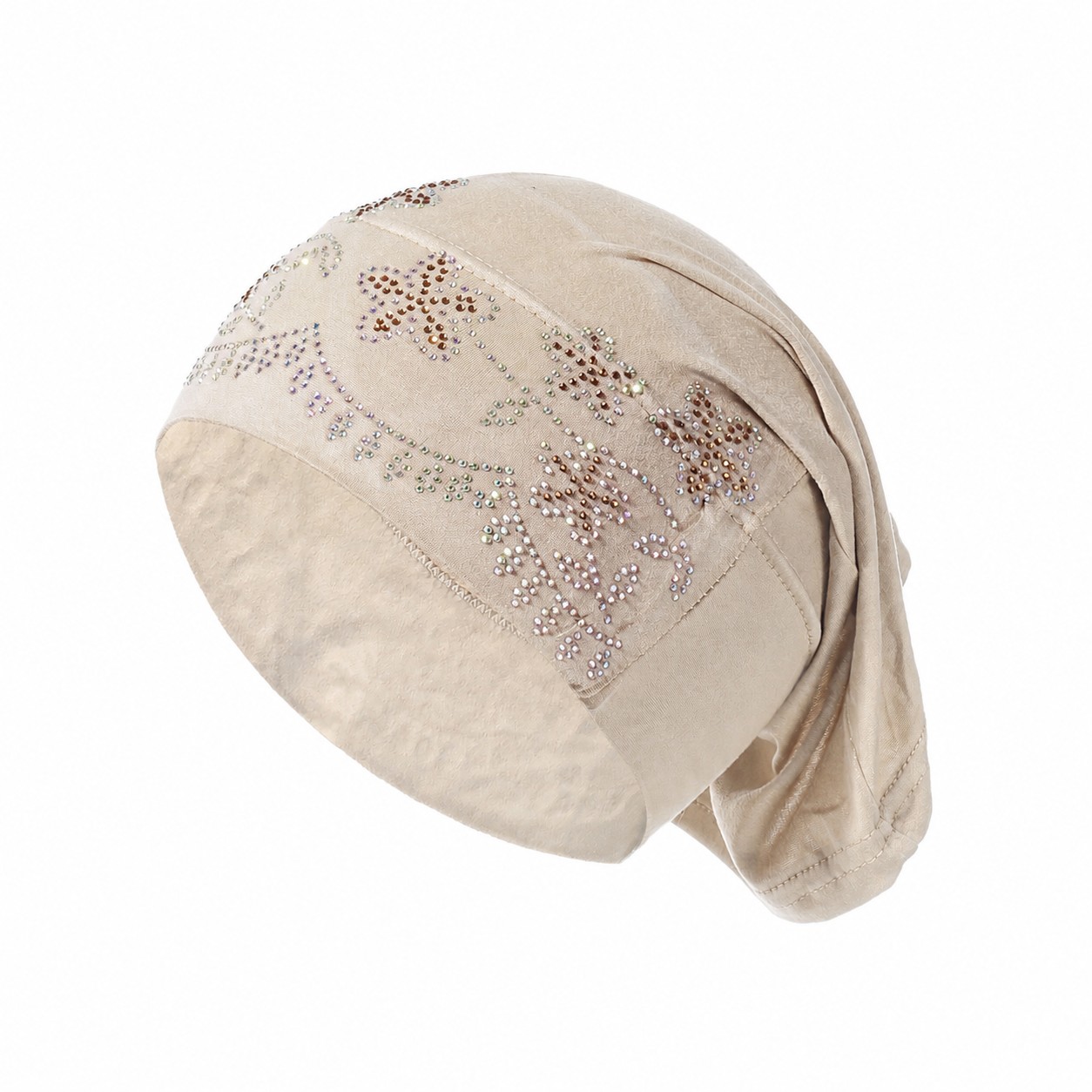 Rhinestone Elastic Turban Head Wrap — Beige