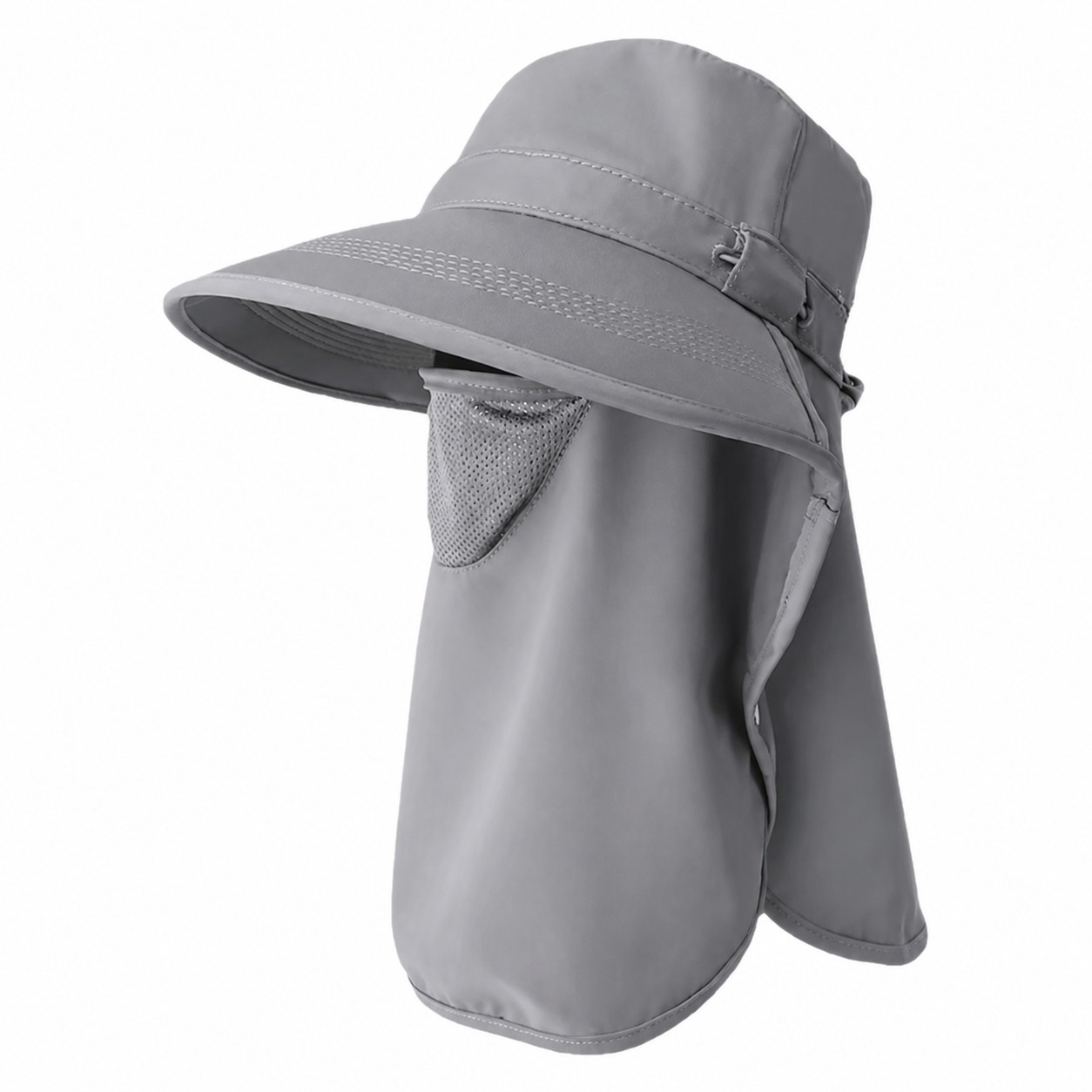 Polyester Sun Hat With Face Shield — Gray