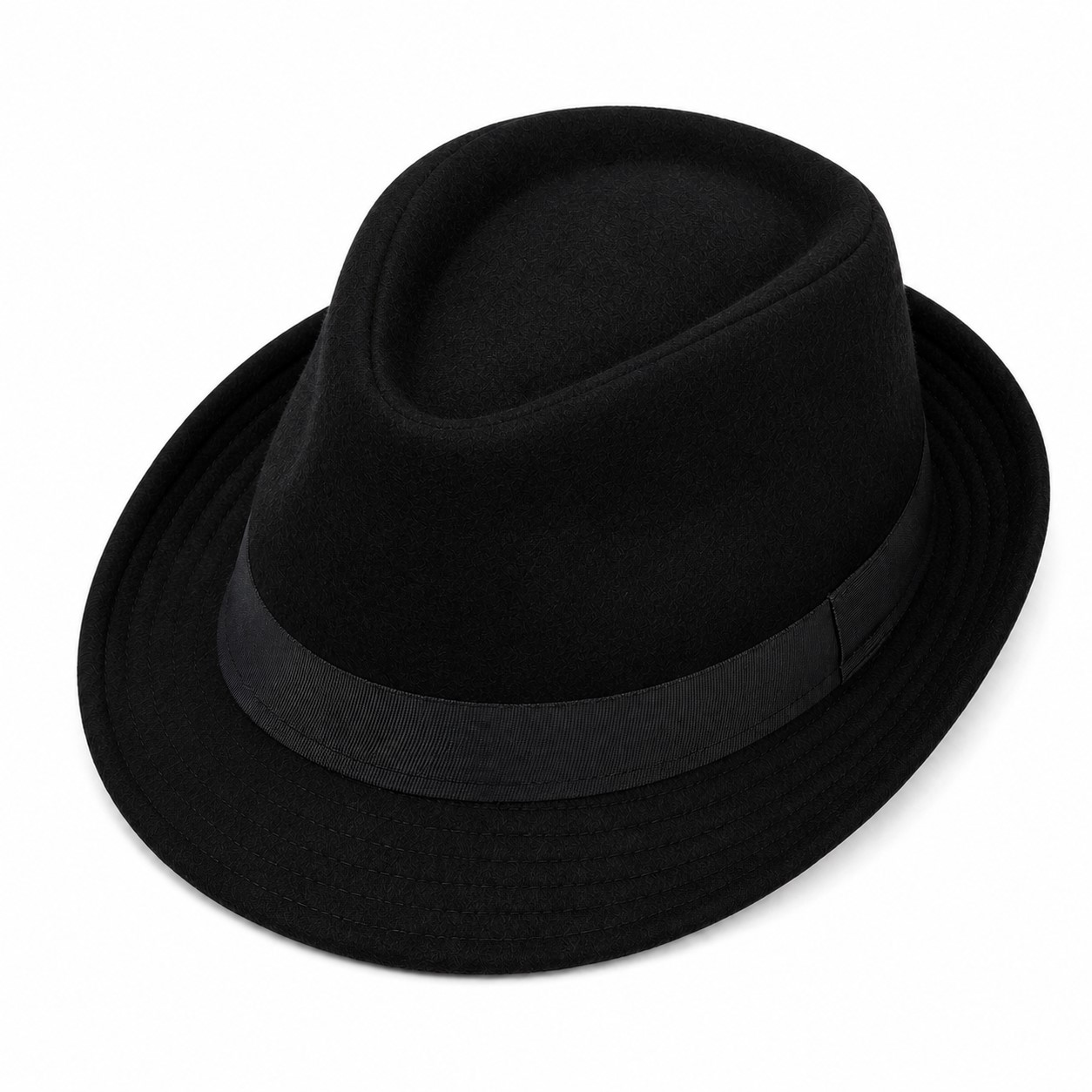Wool Felt Trilby Fedora Hat — Black