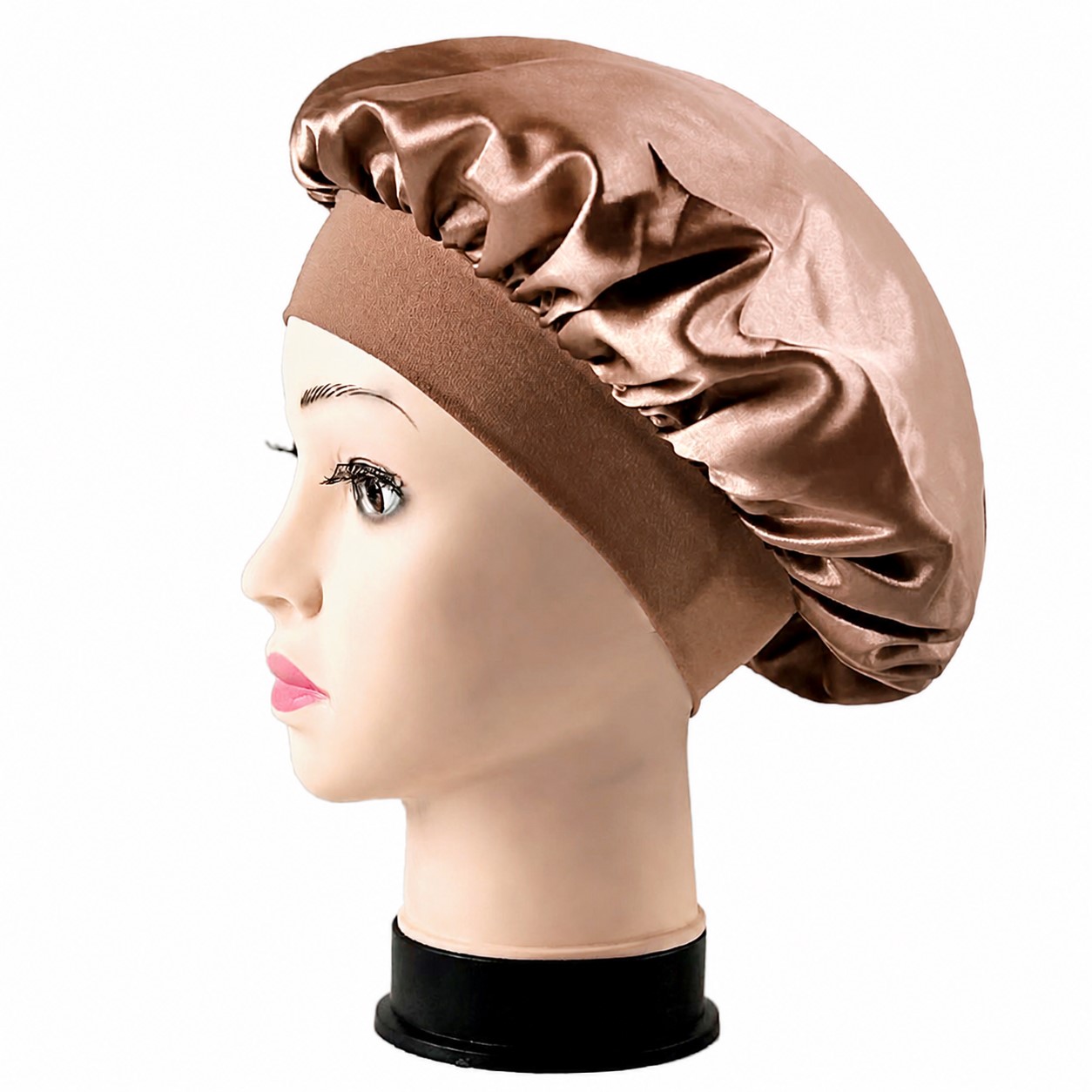 Satin Wide Band Sleep Bonnet — Light Coffee Brown