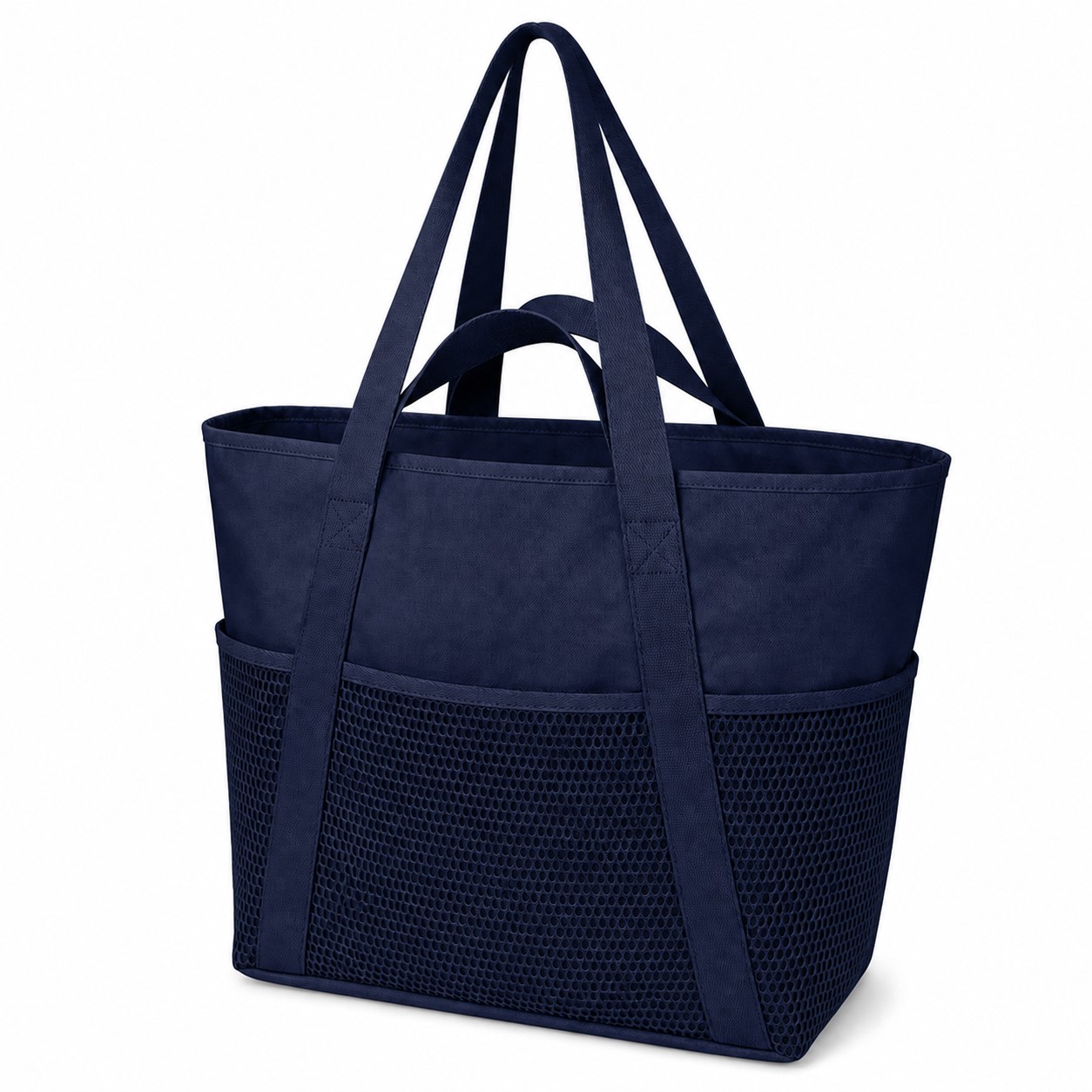 Polyester Beach Tote With Zipper Closure — Dark Blue
