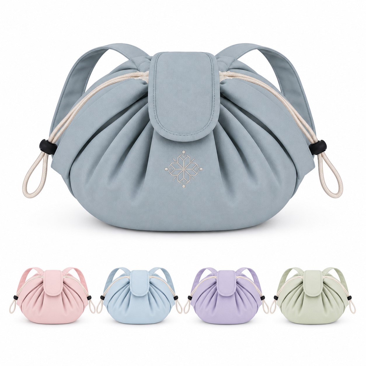Gathered Polyester Makeup Bag With Twin Drawstrings