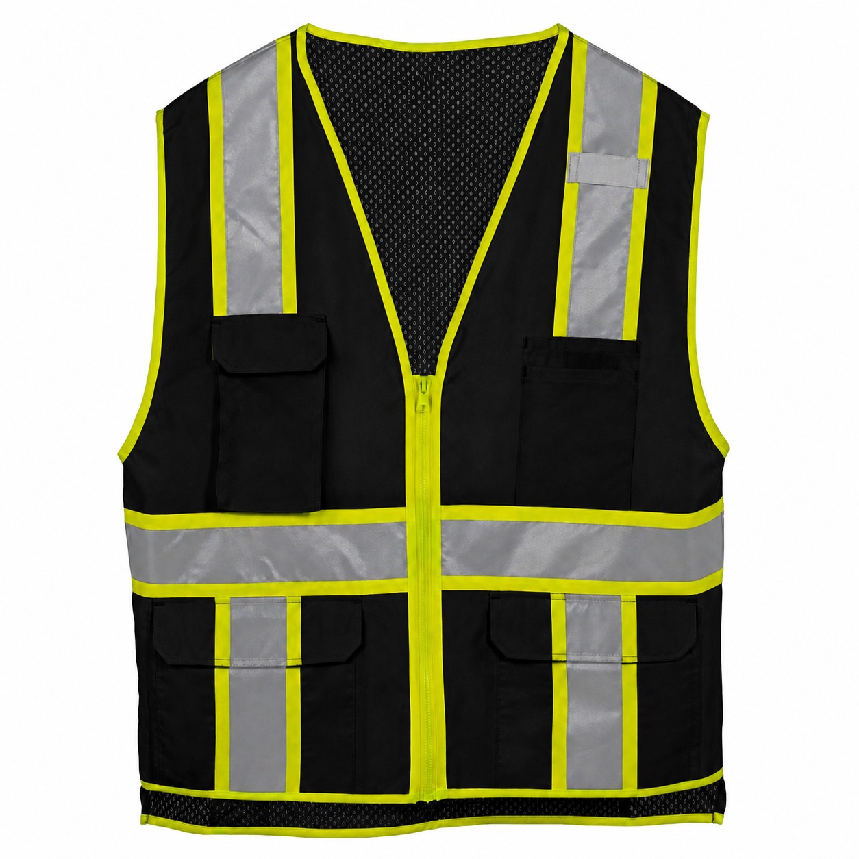 Full Zip Polyester Utility Vest — Black