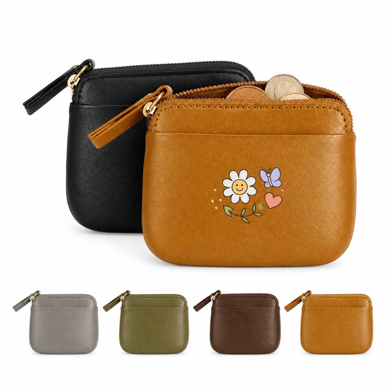 Mini PU Leather Coin Purse With Card Sleeve