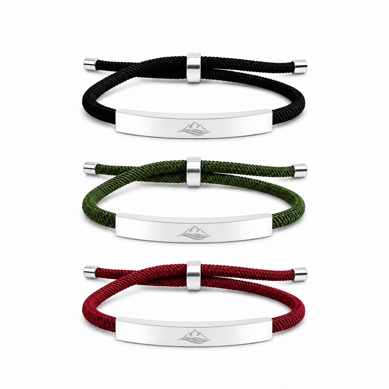 Adjustable Braided Cord Stainless Steel ID Bracelet
