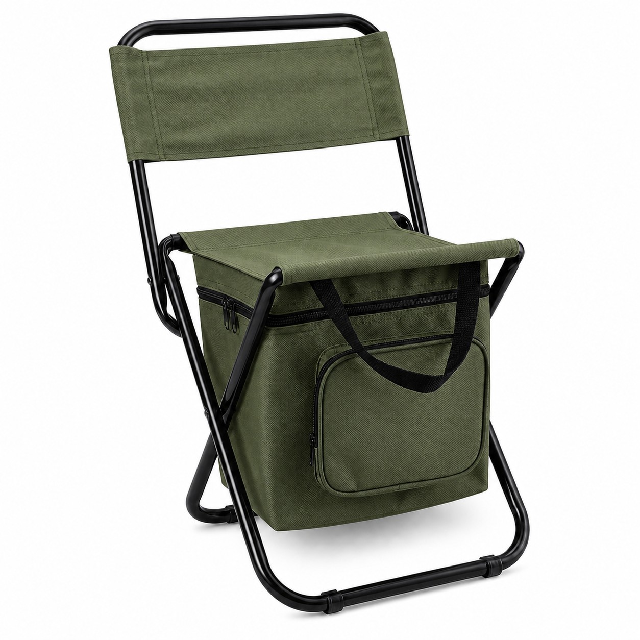 Foldable Cooler Fishing Chair With Backrest — Army Green