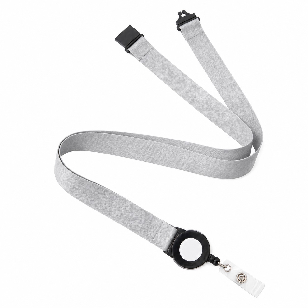 Polyester Lanyard With Retractable Badge Reel — Silver