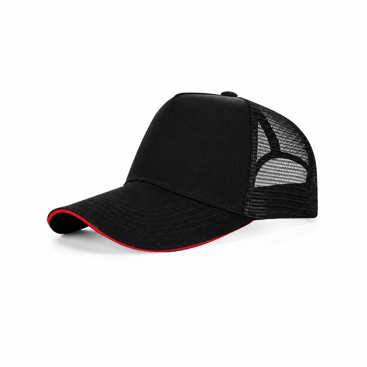 Polyester Cotton Twill Front Cap — Black/Red