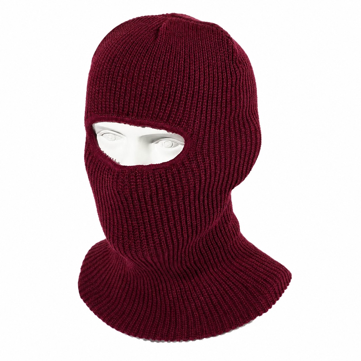 Polyester Knit Balaclava Beanie — Wine Red