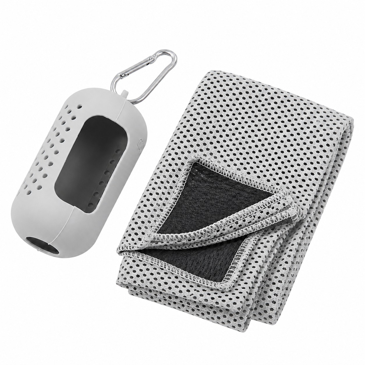 Cooling Towel Set With Silicone Case — Light Gray