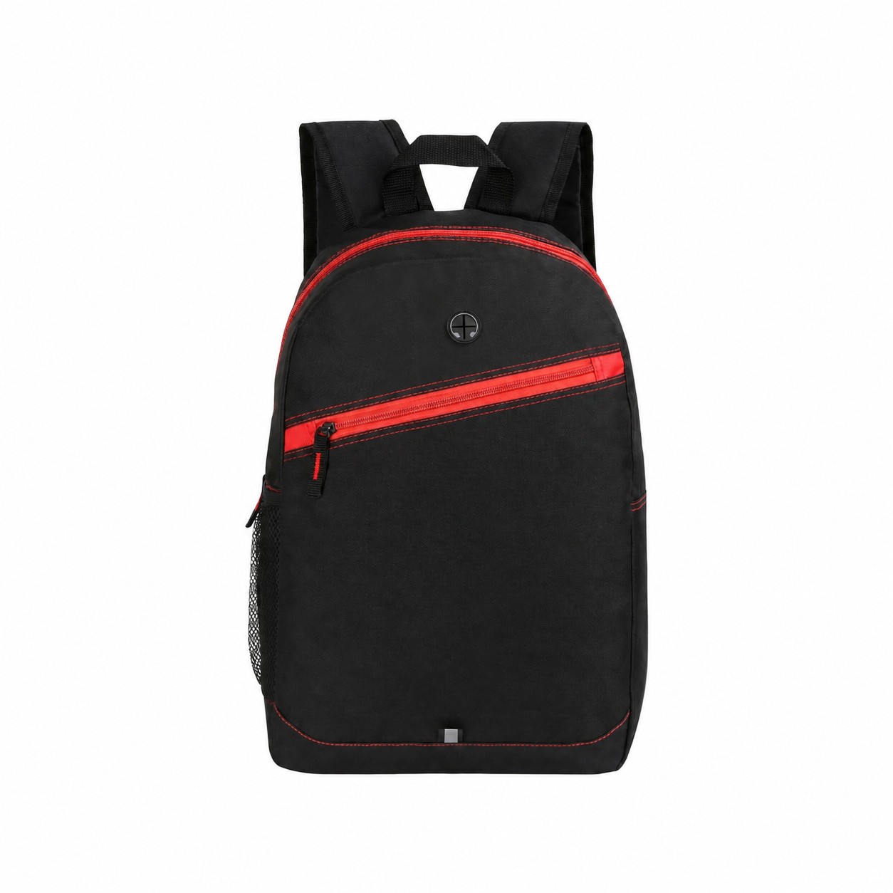 600D Polyester Black Backpack — Black/Red