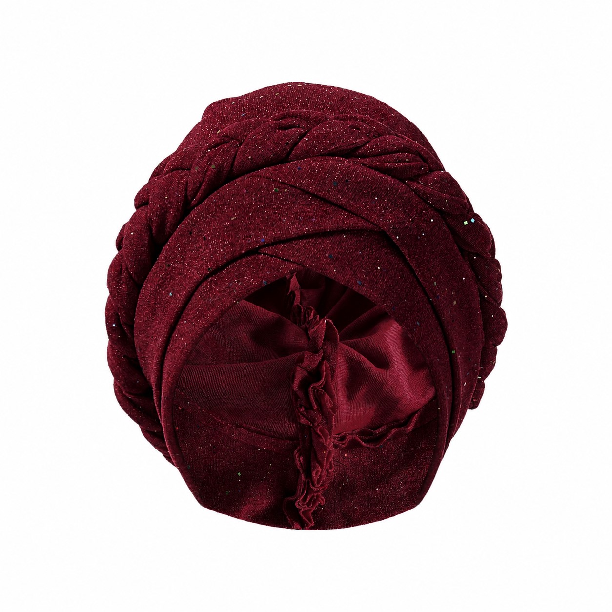 Polyester Shiny Braid Turban Hat — Wine Red