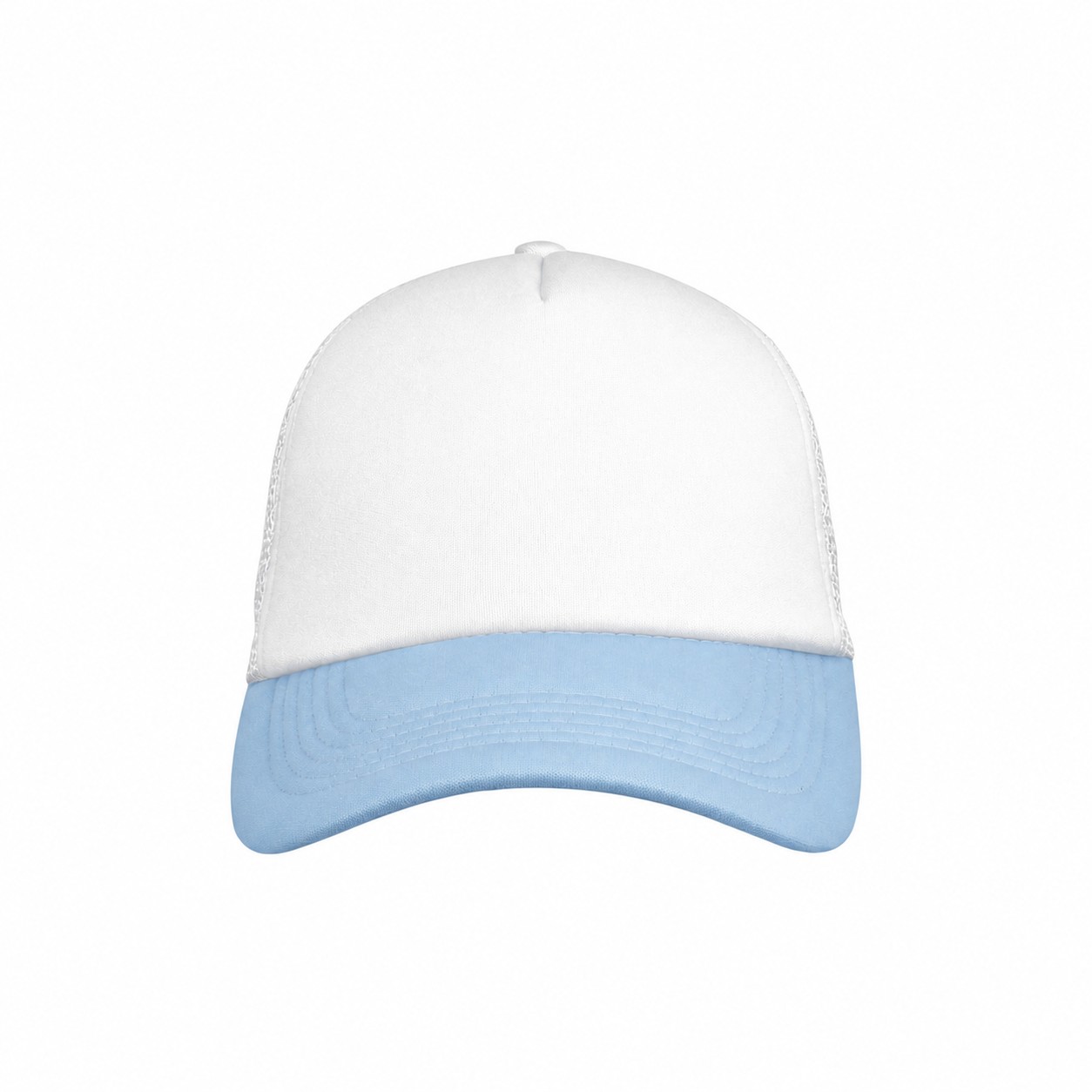 22.8-Inch Five-Panel Foam Trucker Cap — White/Light Blue