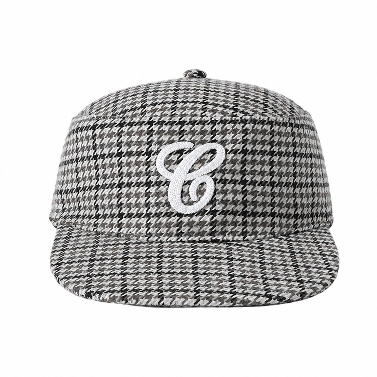Polyester Patterned Flat Brim Cap — Black/White
