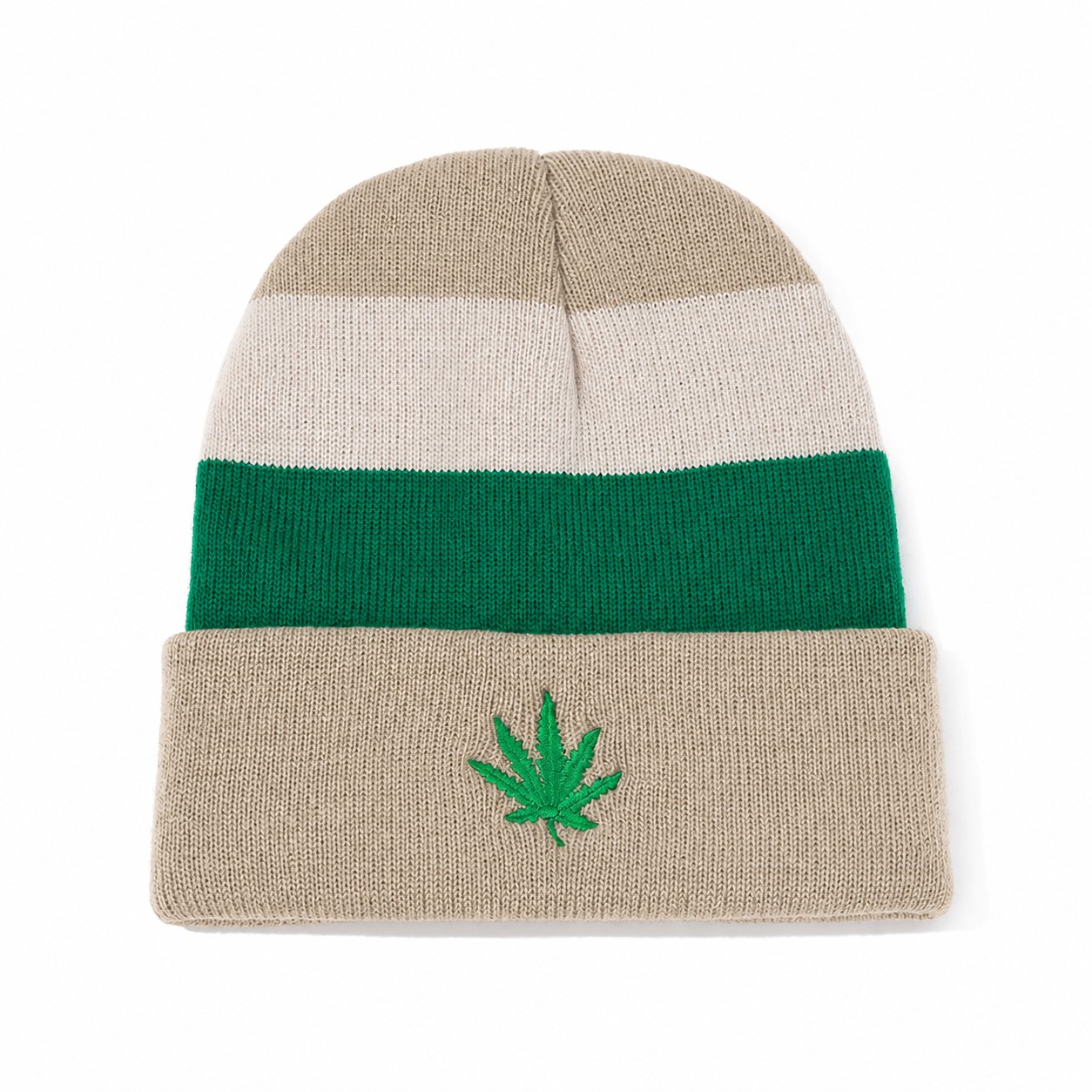 Cotton Color Block Cuffed Beanie — Khaki Beige