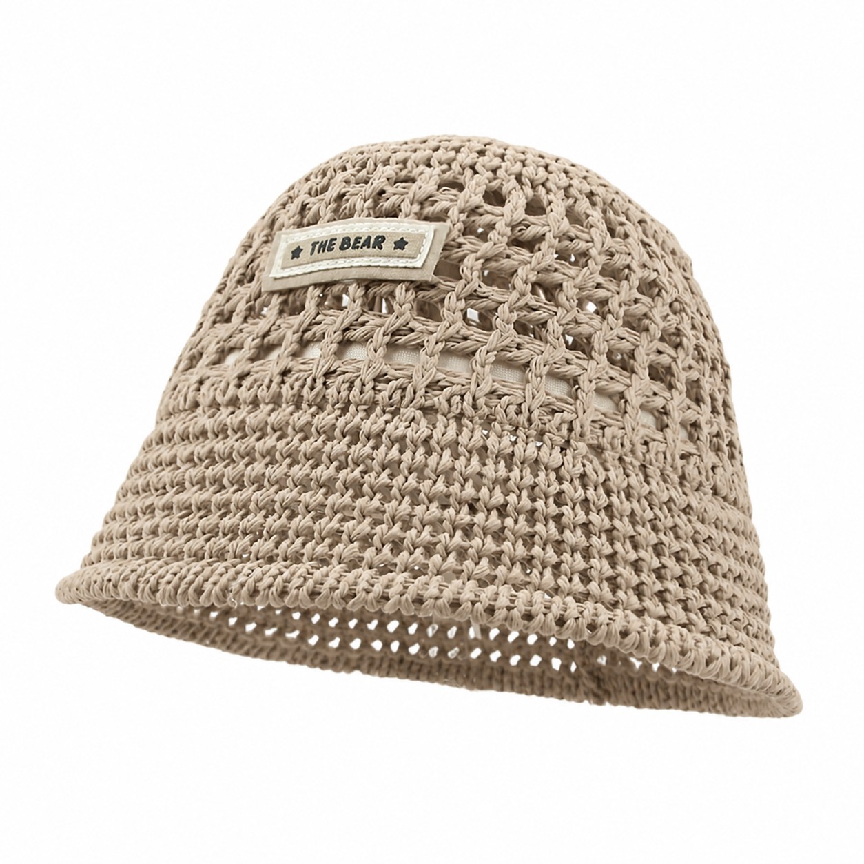 Straw Open Weave Bucket Hat — Khaki Beige