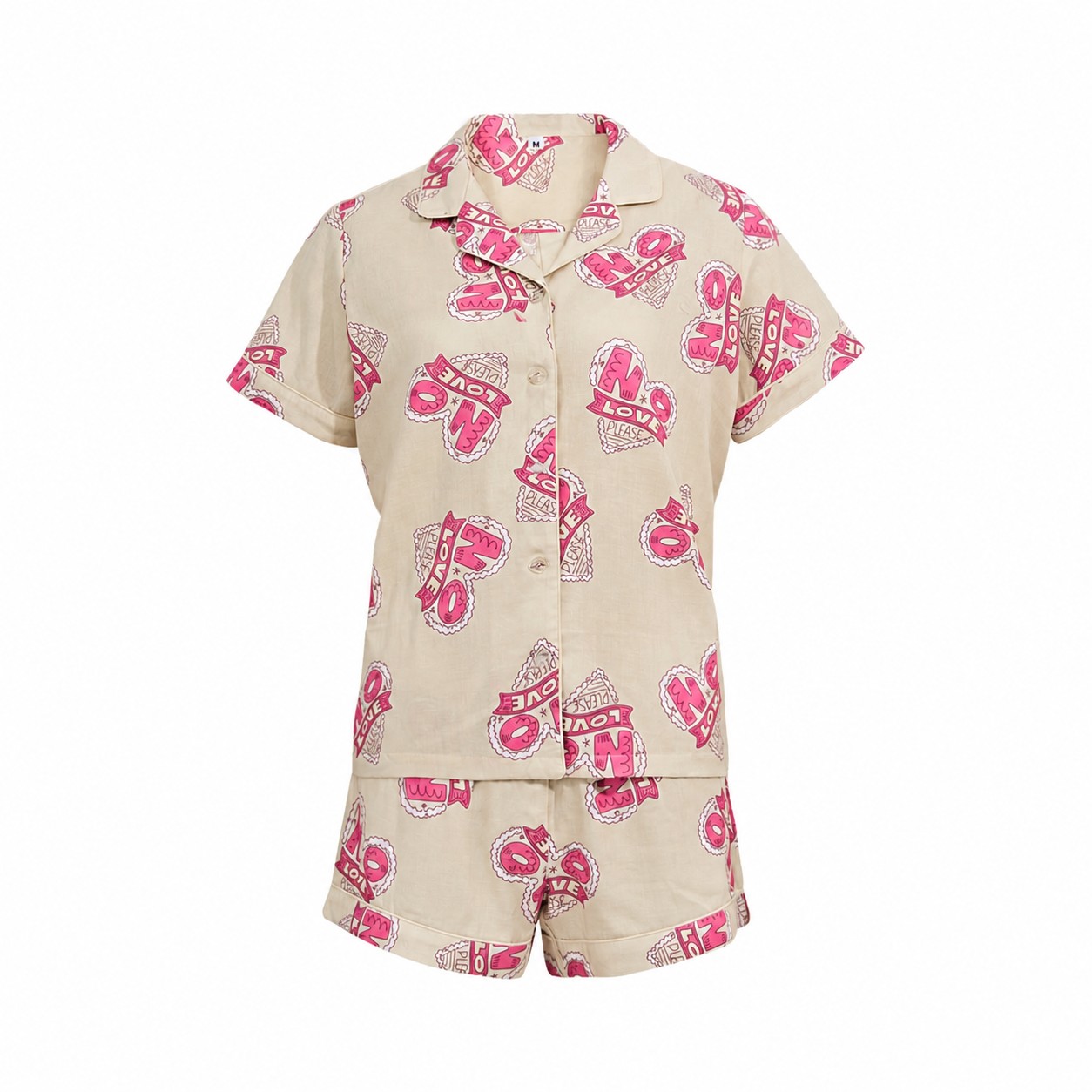 Cotton Pajama Shorts Set — Natural Beige