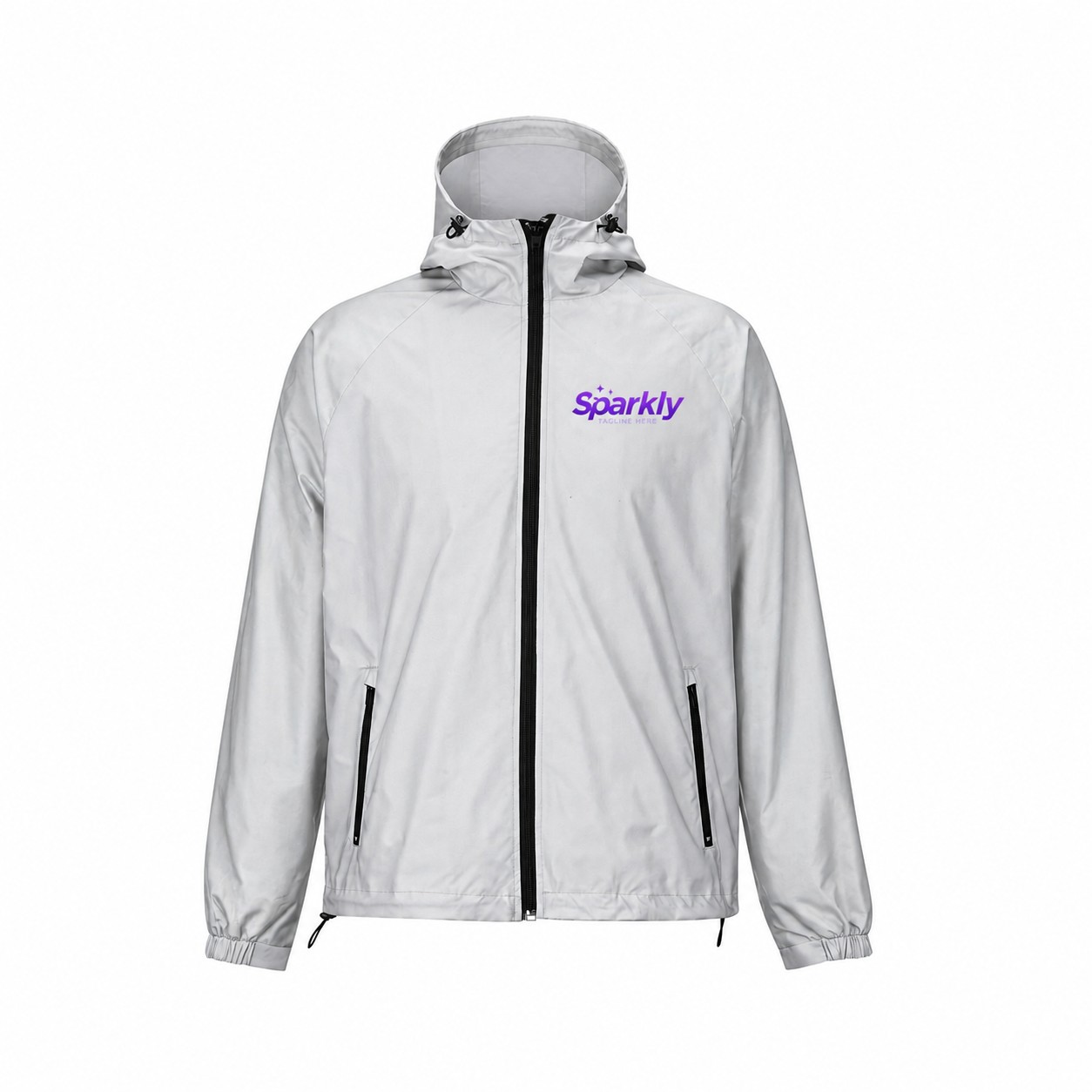 Lightweight Polyester Full-Zip Hooded Jacket — Silver
