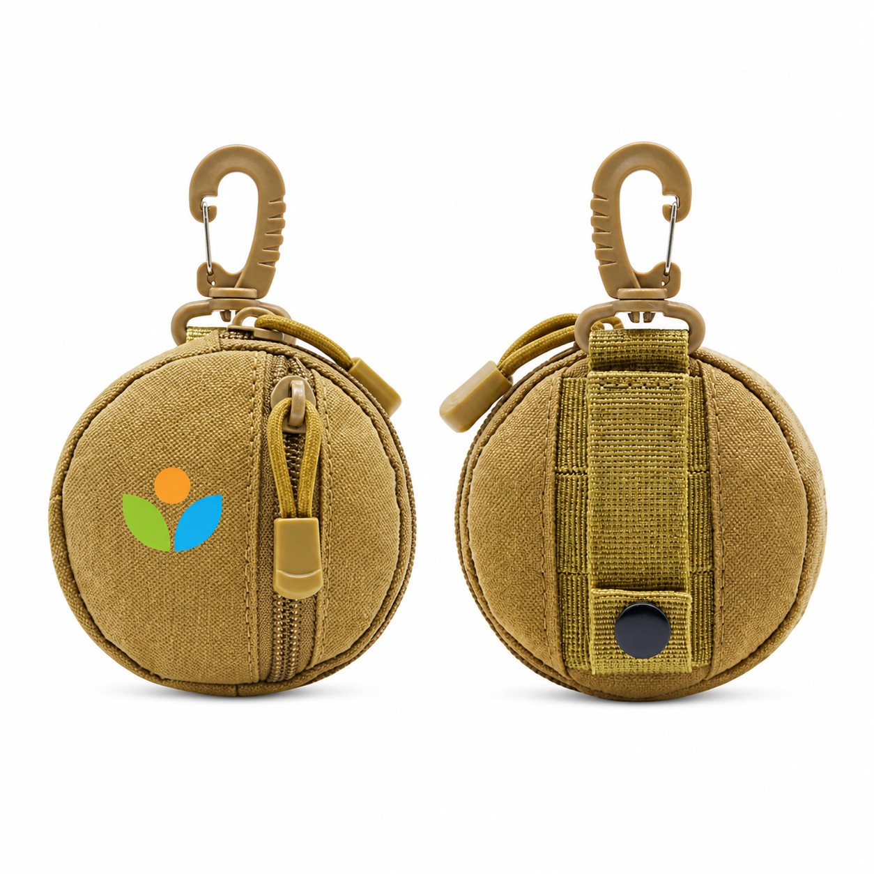 Compact Round Fabric Pouch With Clip Hook