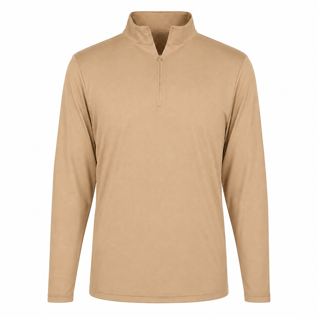 Polyester Jersey Quarter Zip Pullover — Tan Beige