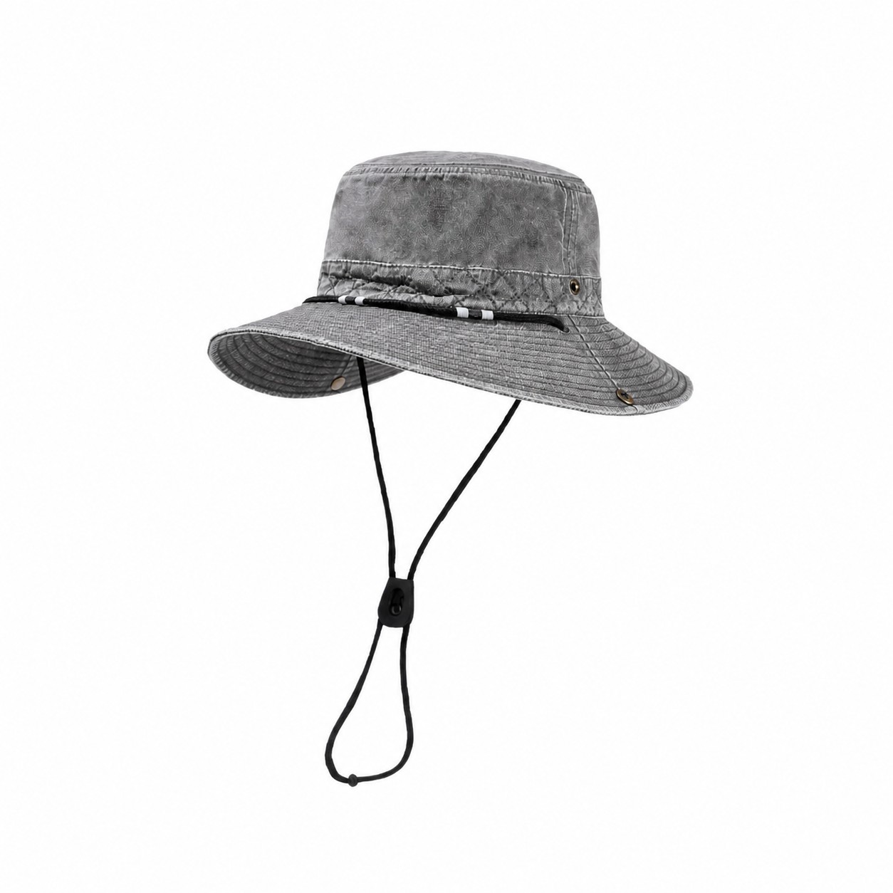 Polyester Chin Cord Bucket Sun Hat — Gray