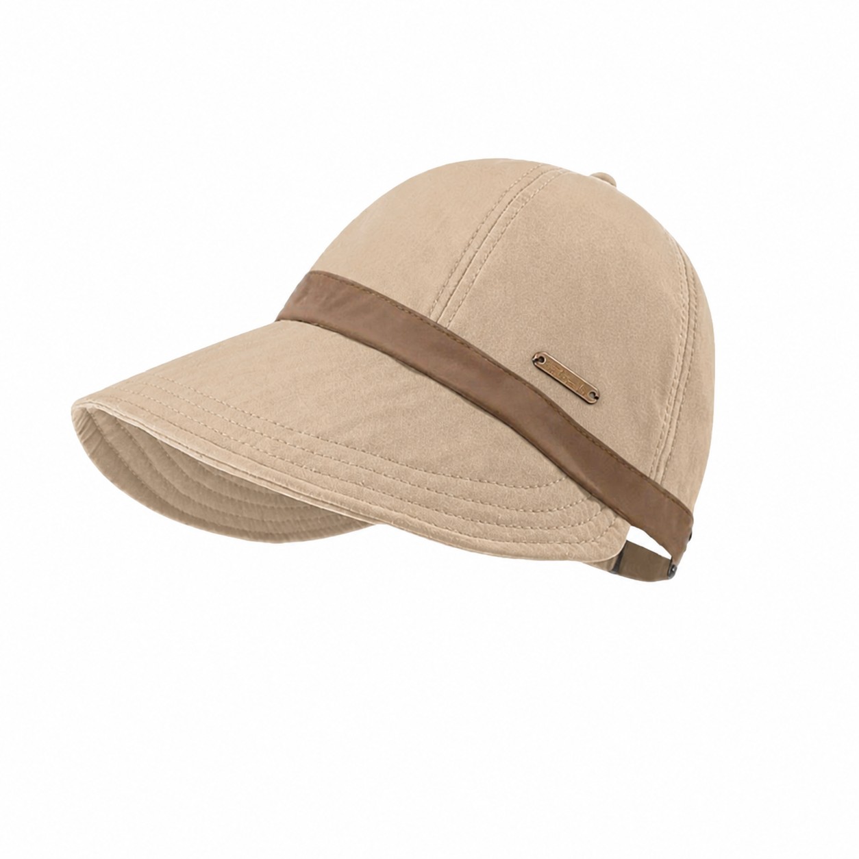 Polyester Contrast Band Baseball Cap — Khaki Beige
