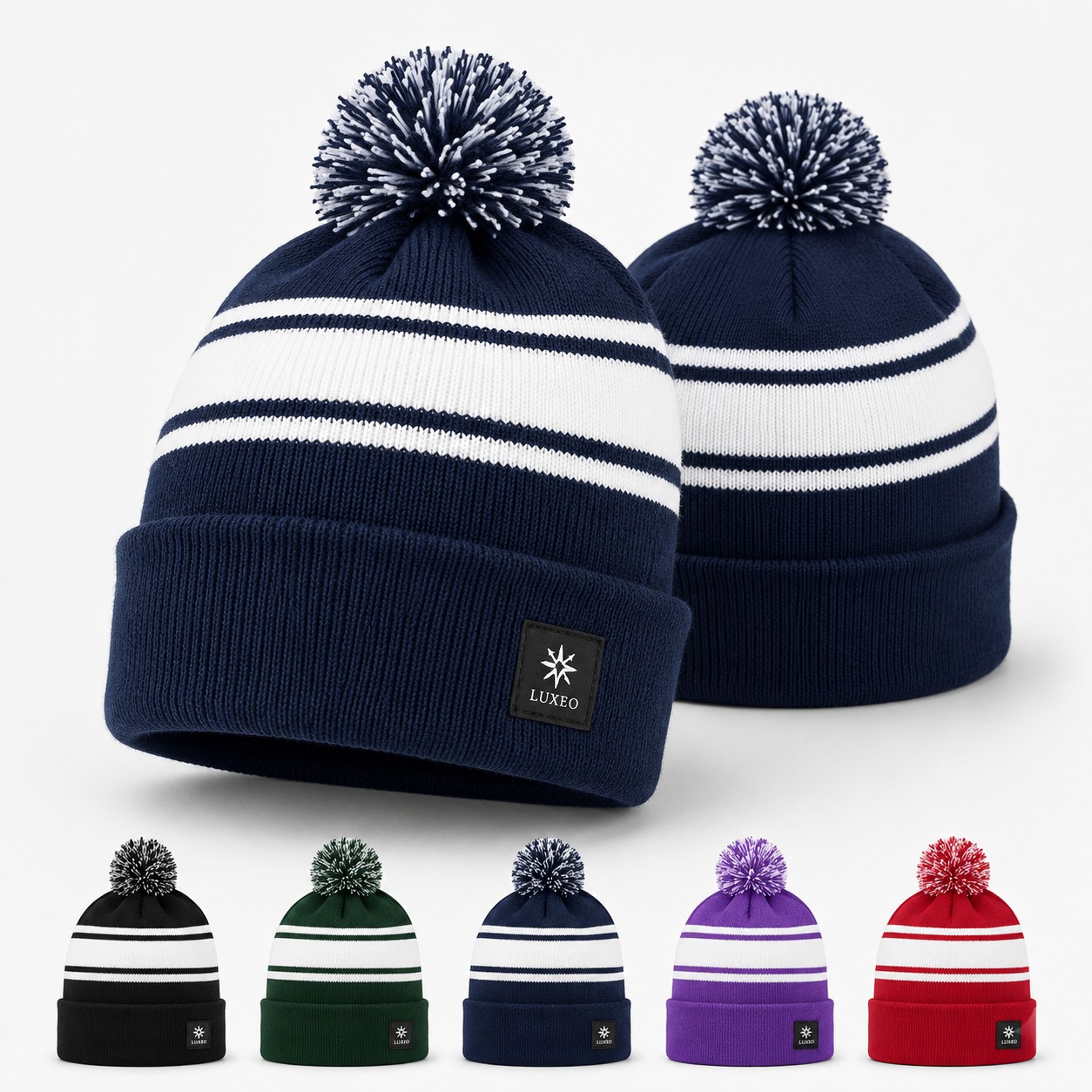 Two Tone Pom Cuff Beanie
