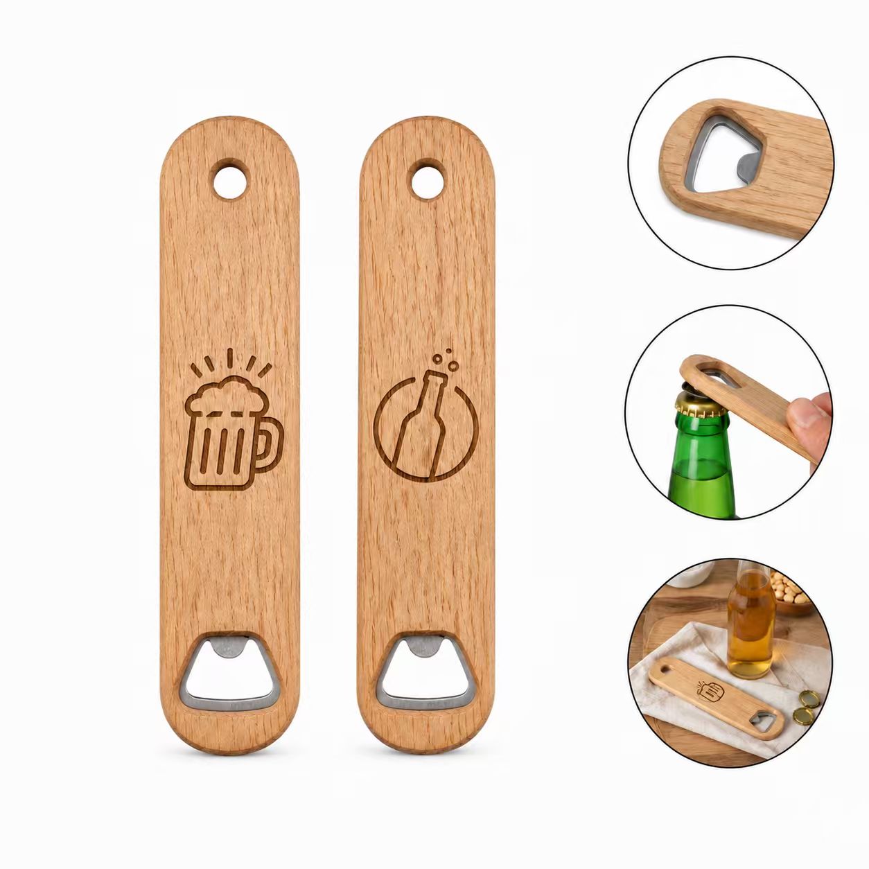 Wood Bottle Opener With Hanging Hole