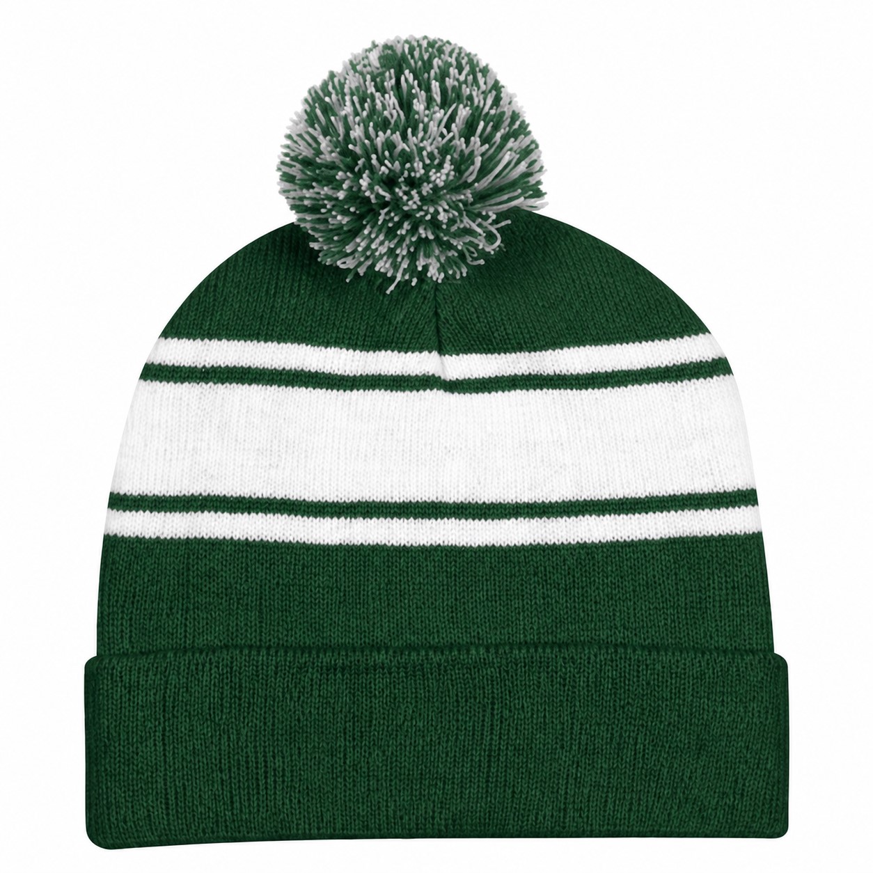 Two Tone Pom Cuff Beanie — Forest Green