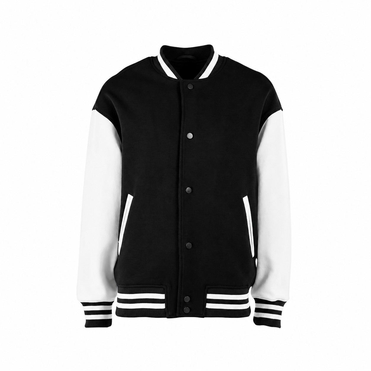 Cotton Varsity Jacket With Satin Lining — Black/White