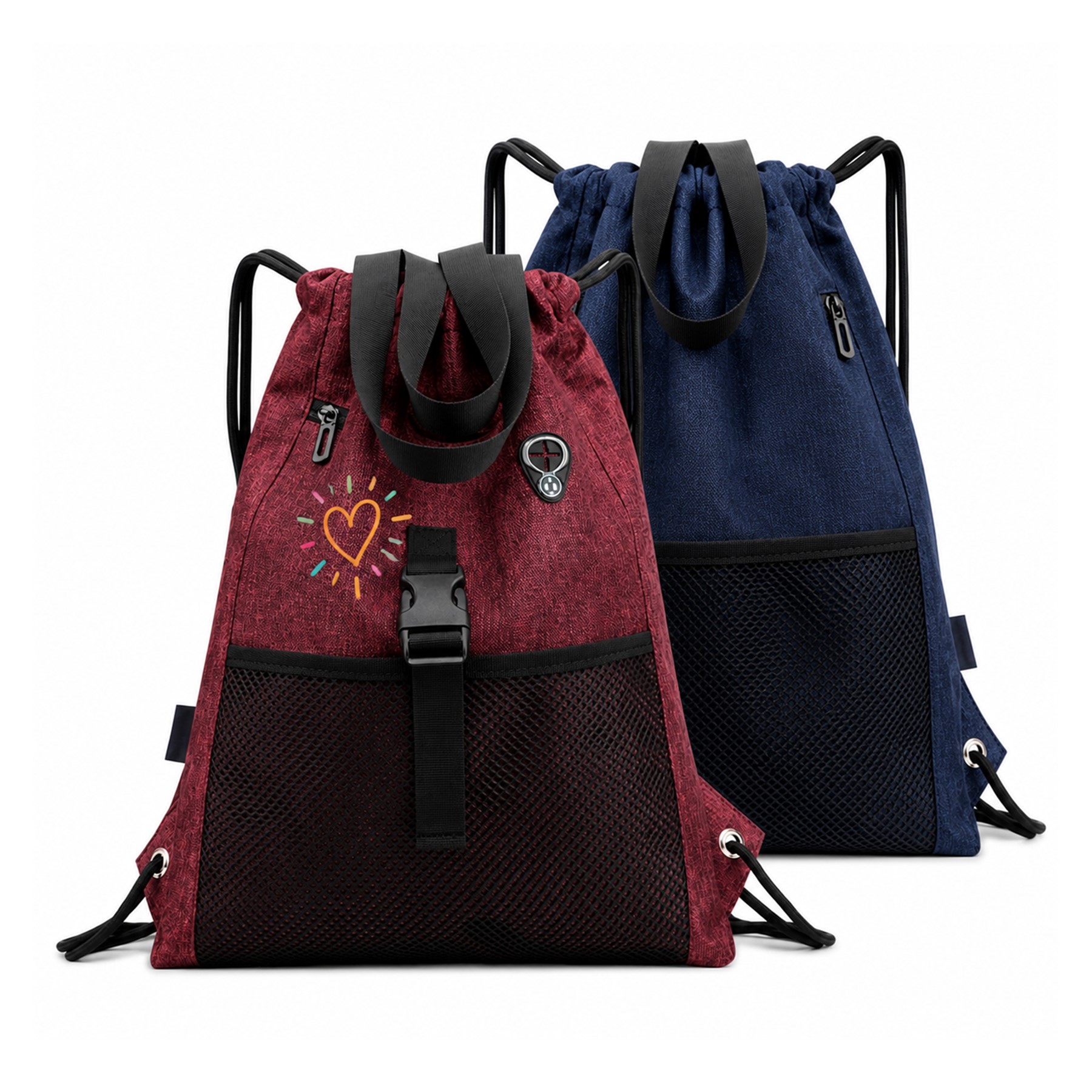Nylon Drawstring Backpack With Front Mesh Pocket