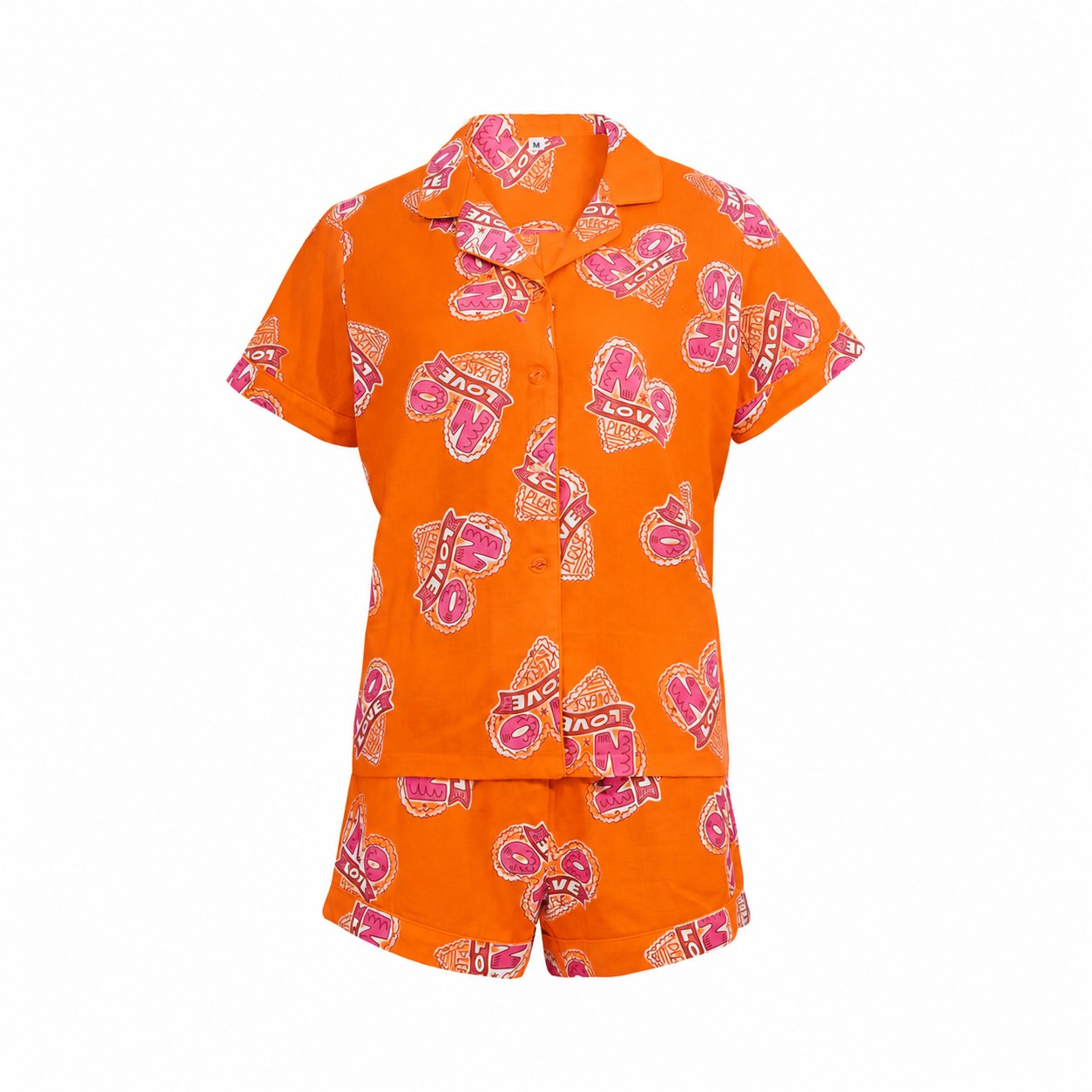 Cotton Pajama Shorts Set — Orange
