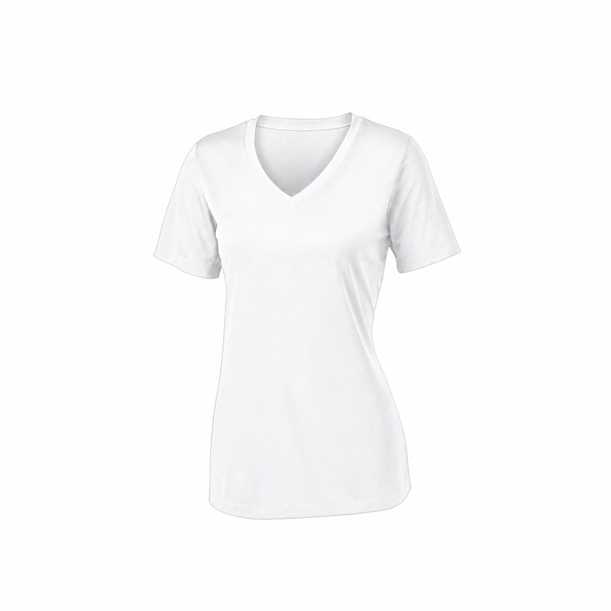 Ladies Polyester V Neck Athletic Tee — White