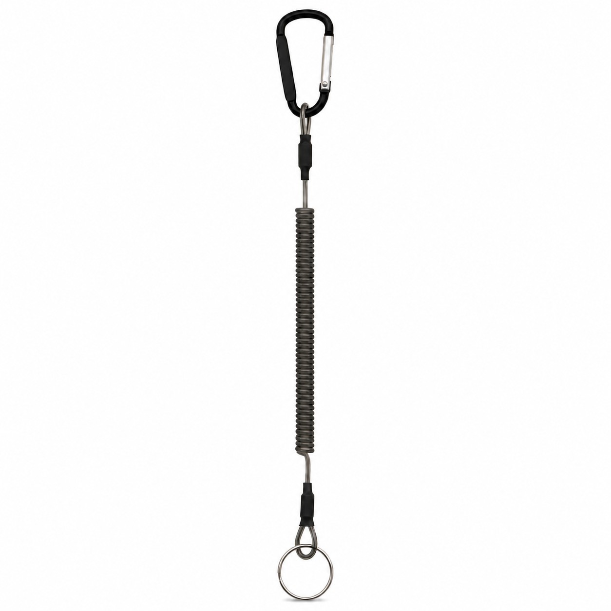 Metal Coil Keychain With Carabiner Clip — Black/Gray