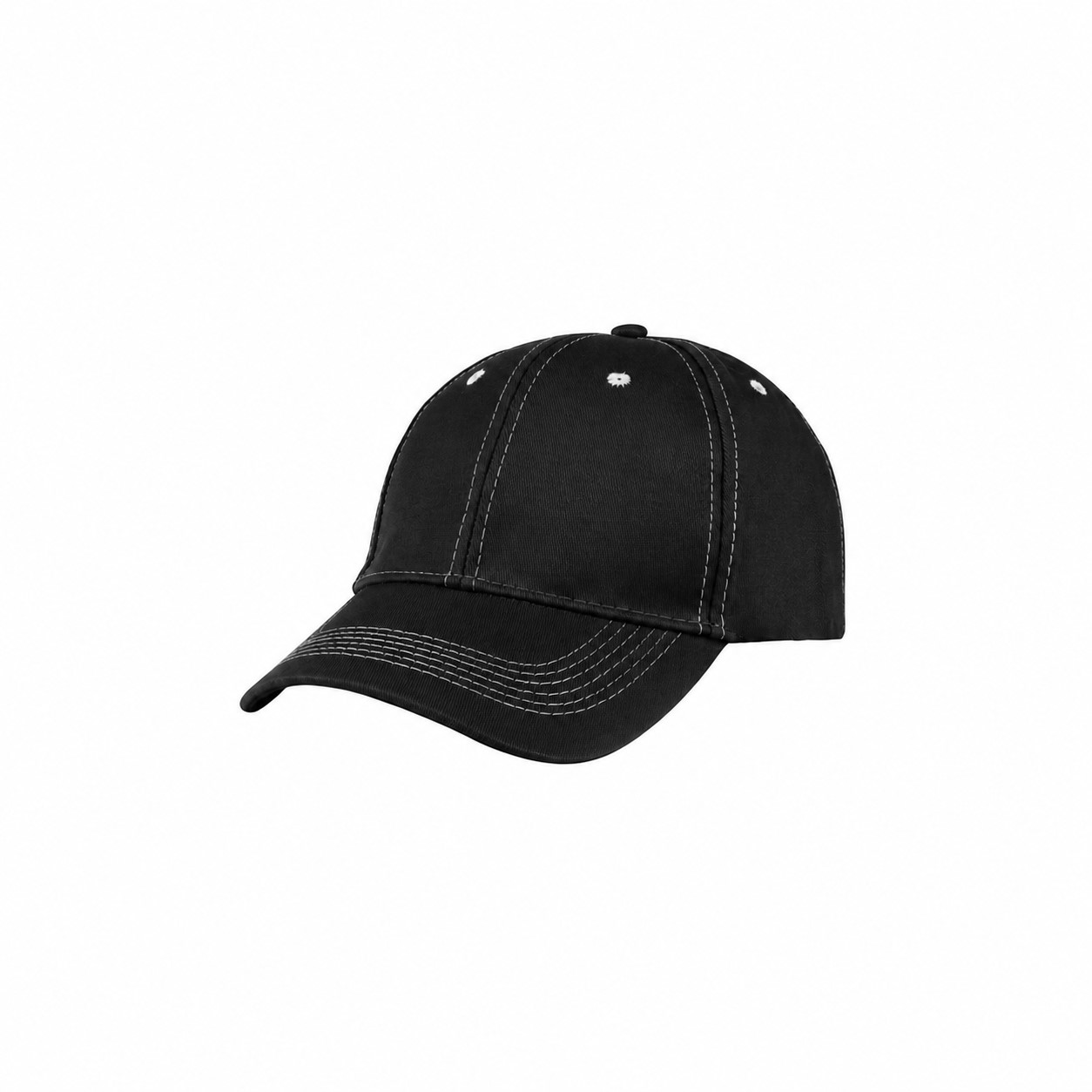 Pre-Curved Cotton Visor Structured Cap — Black