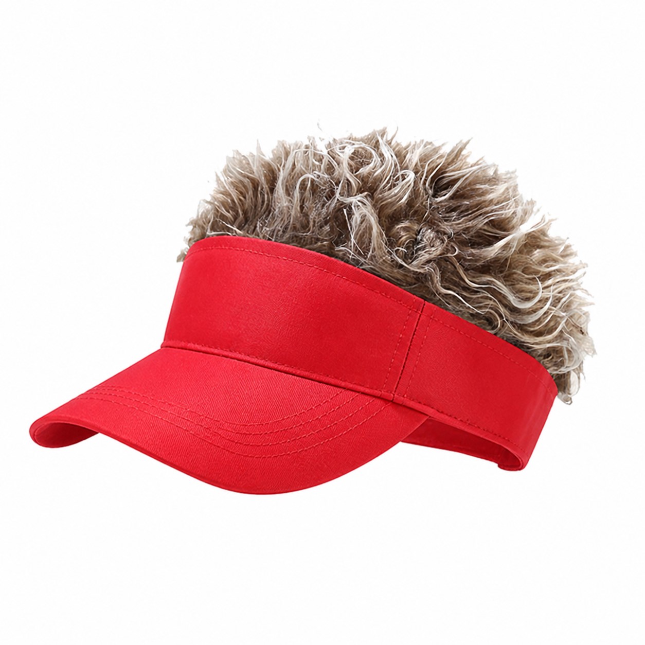 Polyester Wig Sun Visor Hat — Red